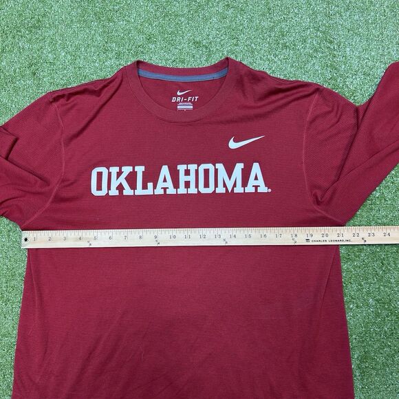 Nike Dri-Fit Men's Red Oklahoma Long Sleeve Activewear Logo Shirt Size Large - Picture 4 of 6